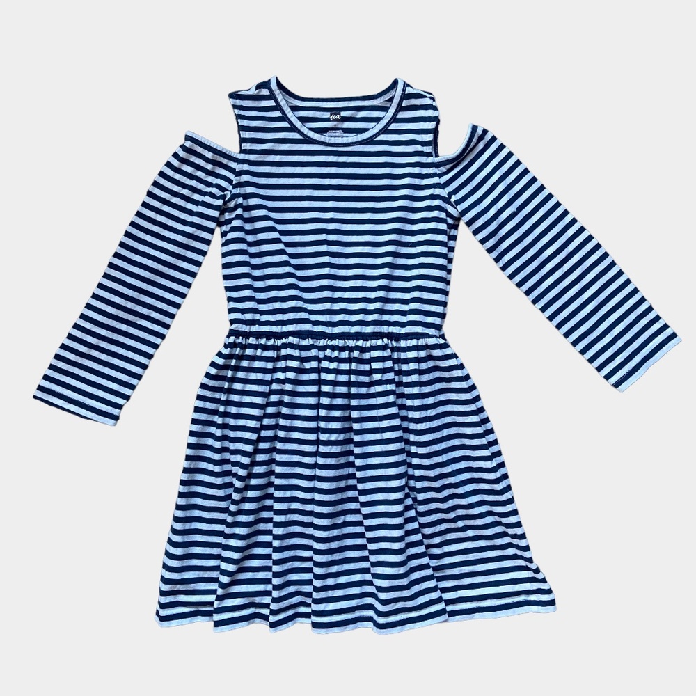 Girls Tea Collection Striped Cold Shoulder Dress